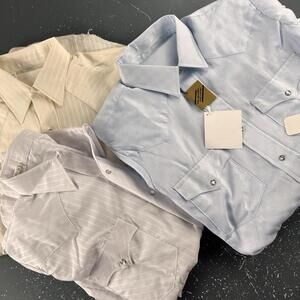 VTG Karman Western Dress Shirts Mens 15.5-33 White Blue Yellow USA Lot of 3 NWT